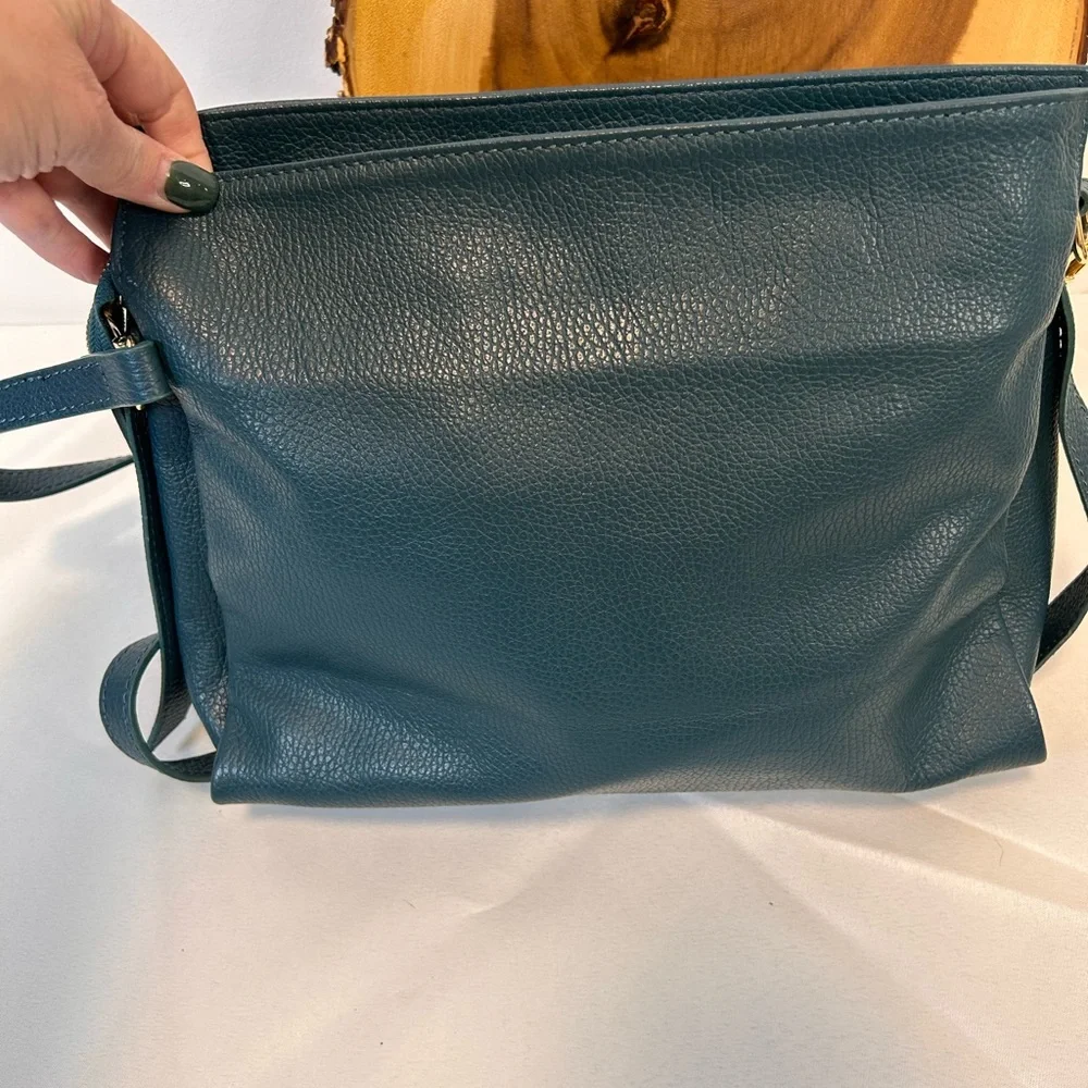 Viola Castellani Italian Genuine Leather Handbag Forest Green Gold Tone Hardware - Picture 2 of 12